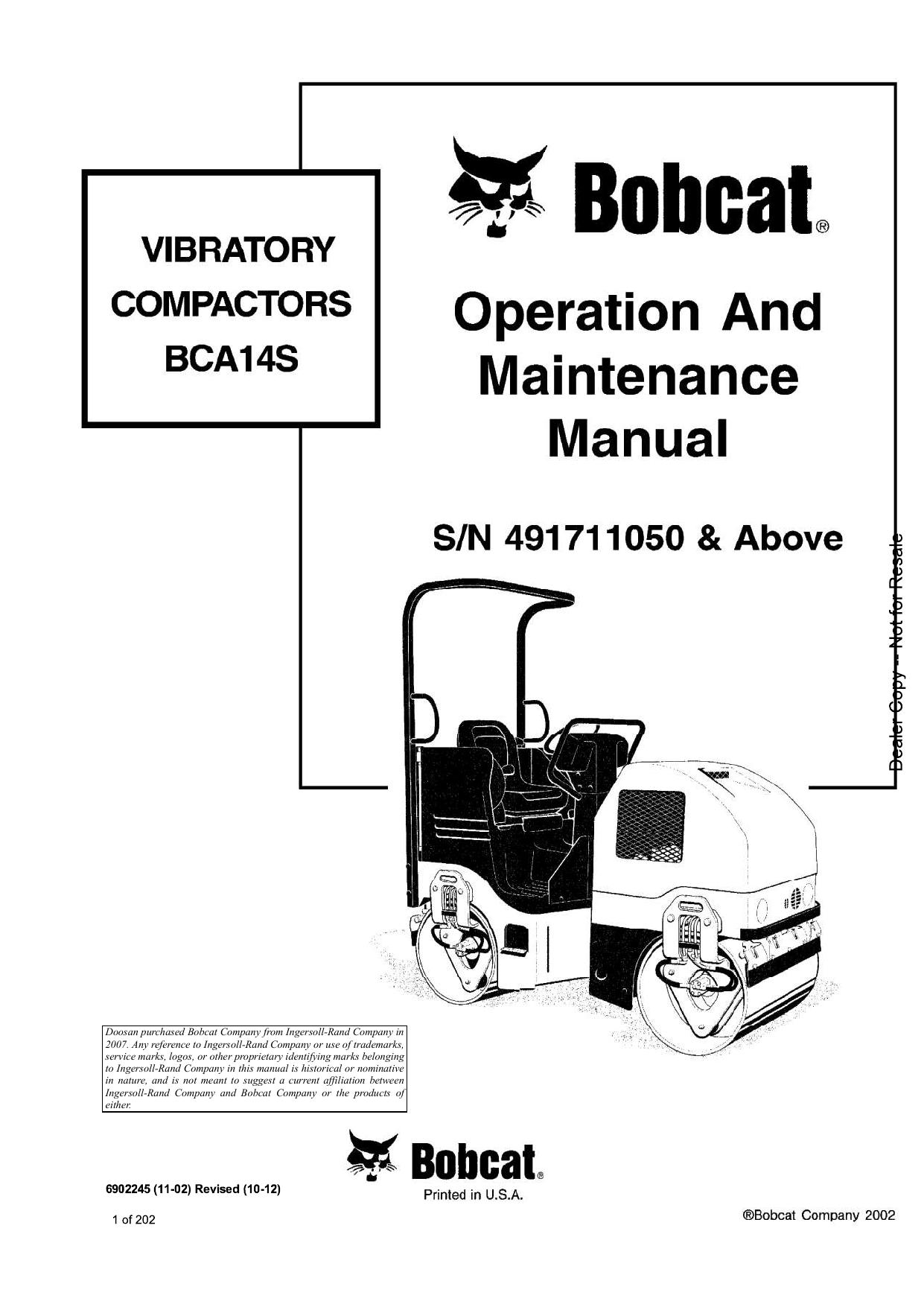 BCA14S VIBRATORY COMPACTOR Operation & Maintenance Manual Bobcat